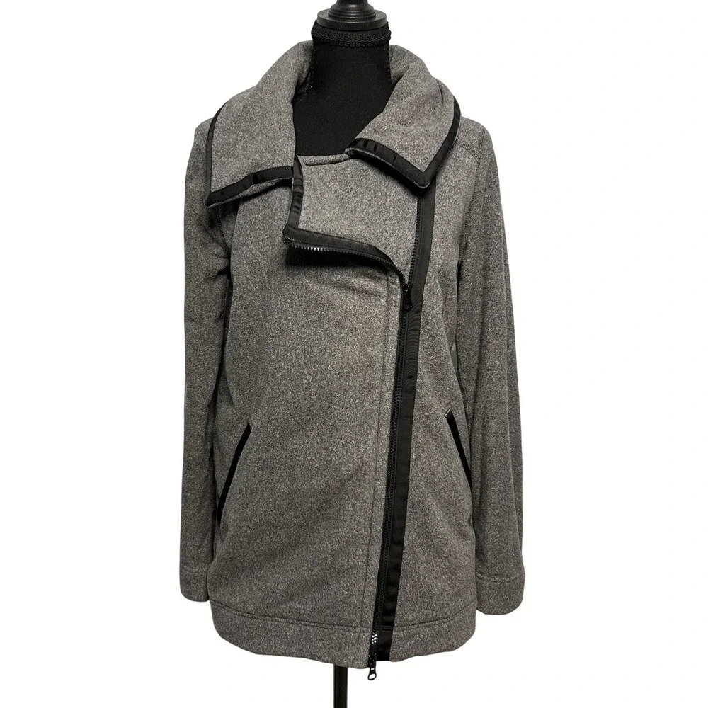 Lululemon Gray Asymmetrical Zip Funnel Neck Fleece Jacket‎ Womens 6 Moto Style